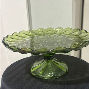 Anchor Hocking Avacodo Green Glass Cake Plate